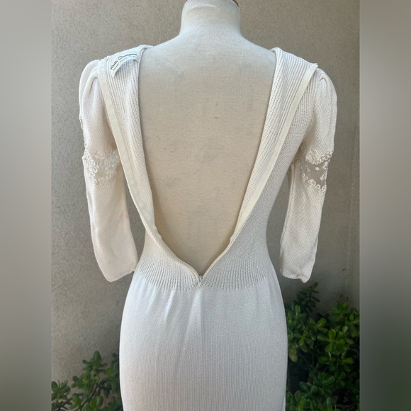 Vintage 70s white Santana knit dress lace inserts Sz Small by Ruth Chagnon - Picture 6 of 11